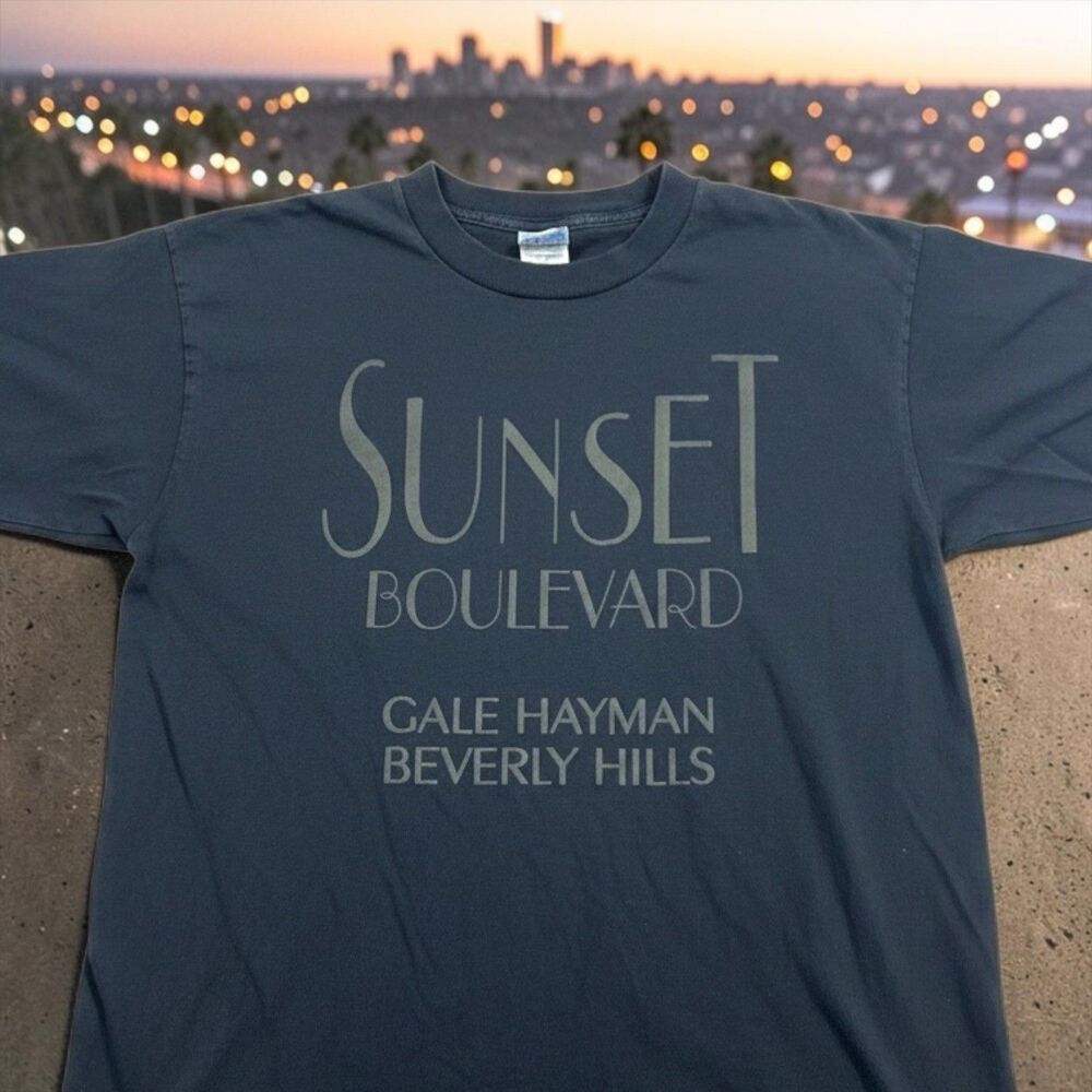 VTG Y2K T-Shirt Mens LG Black Sunset Blvd Los Angeles Beverly Hills Gale‎ Hayman